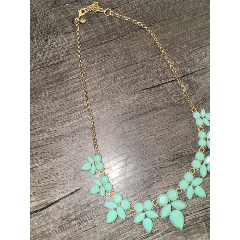 J. Crew Gold-Tone Necklace with Mint Green Floral Stones